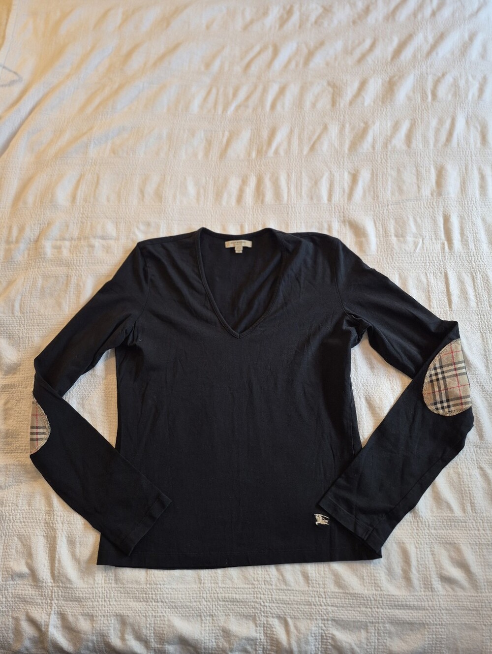 Burberry Women's XL black long sleeve shirt plaid elbows Vintage VGUC minor fade